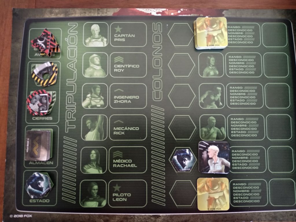 Imagen del tablero de tripulación y colonos del juego Aliens: Hadley´s Hope