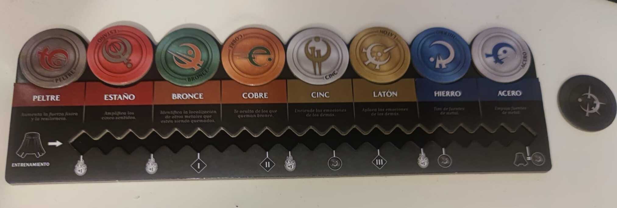 Los seis metales principales, cada uno con una función, y el Atium que actúa como comodín y para habilidades poderosas.